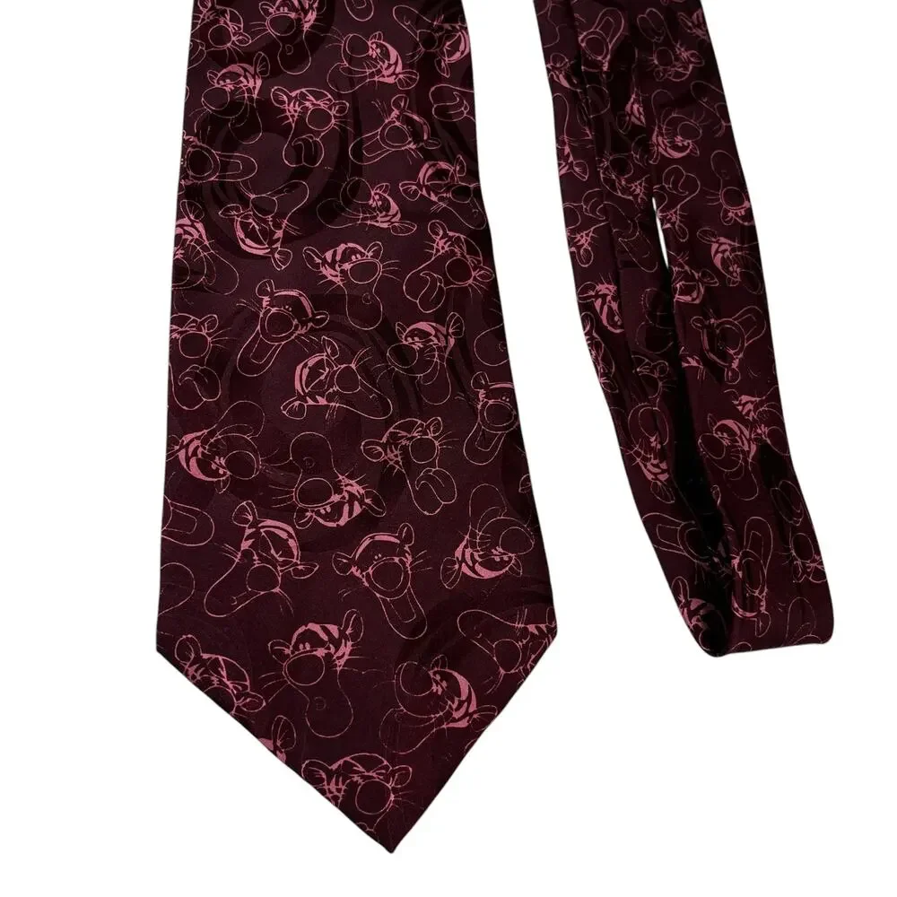 Vintage Disney Mickey Inc. Tigger Tie 100% Silk Burgundy Red New